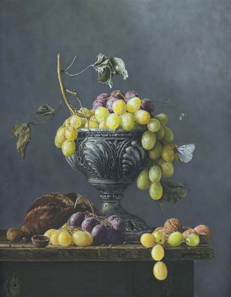 GRAPES IN A SILVER VASE Grapes in a silver vase